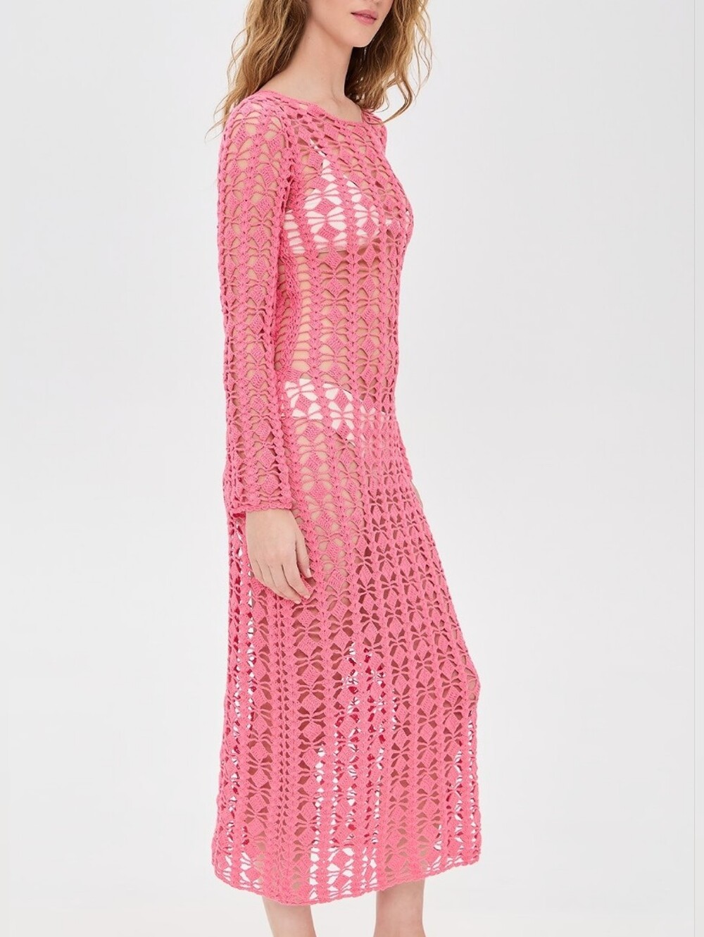 Beach Riot Ariana Crochet Maxi Dress Hot Coral L NWT Cover Up Knit - Picture 5 of 15
